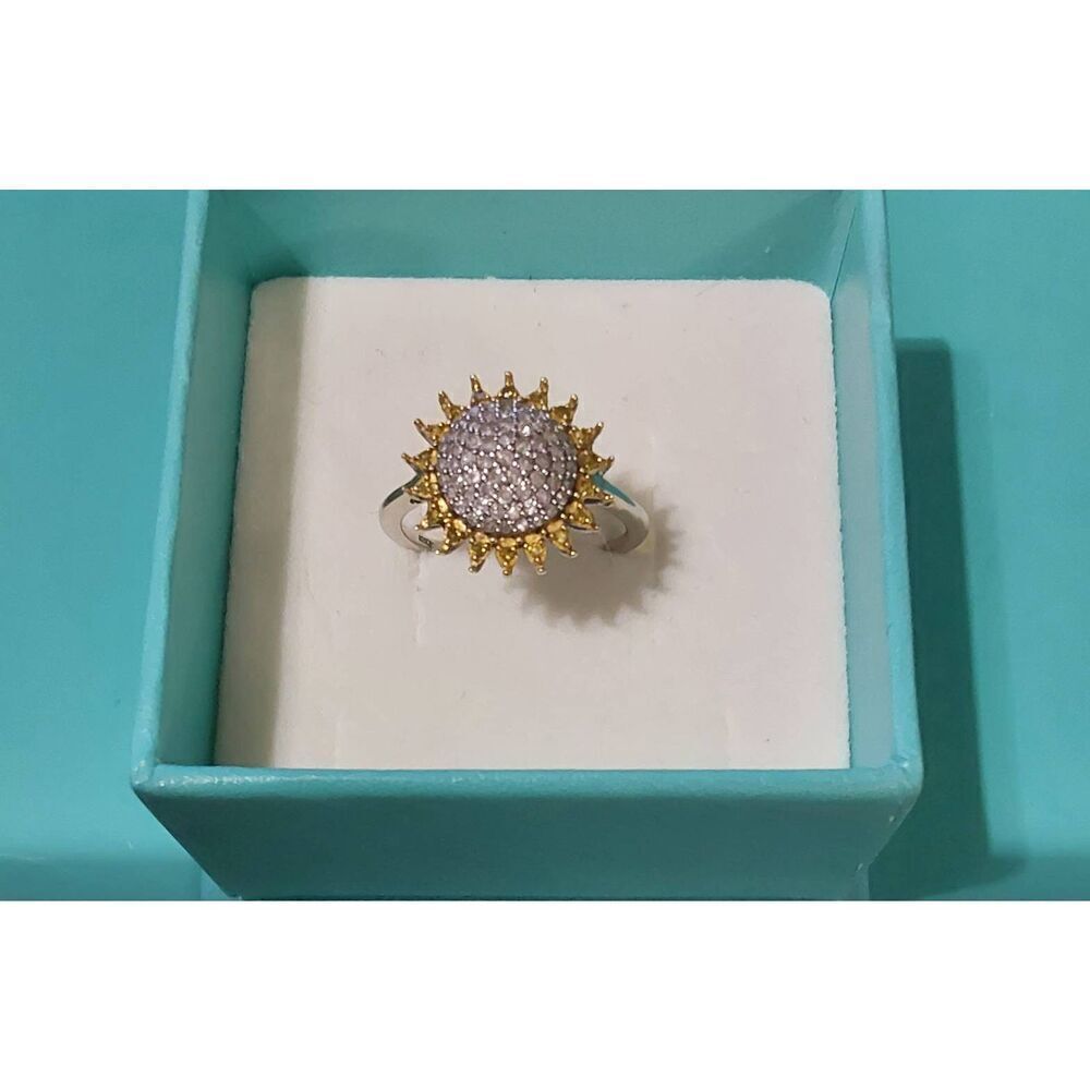 Stunning 1/2 Carat Genuine Yellow & White Diamond Sunburst Ring Sz 8